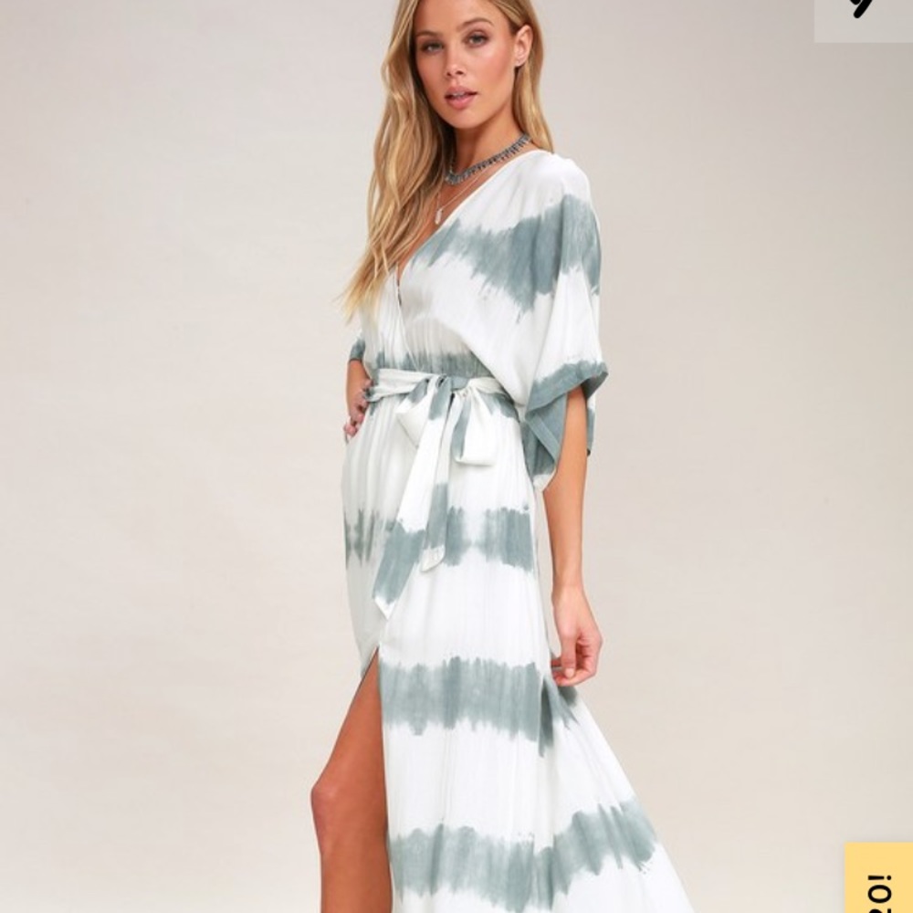 Dusty Sage Tie-Dye Maxi Wrap Dress